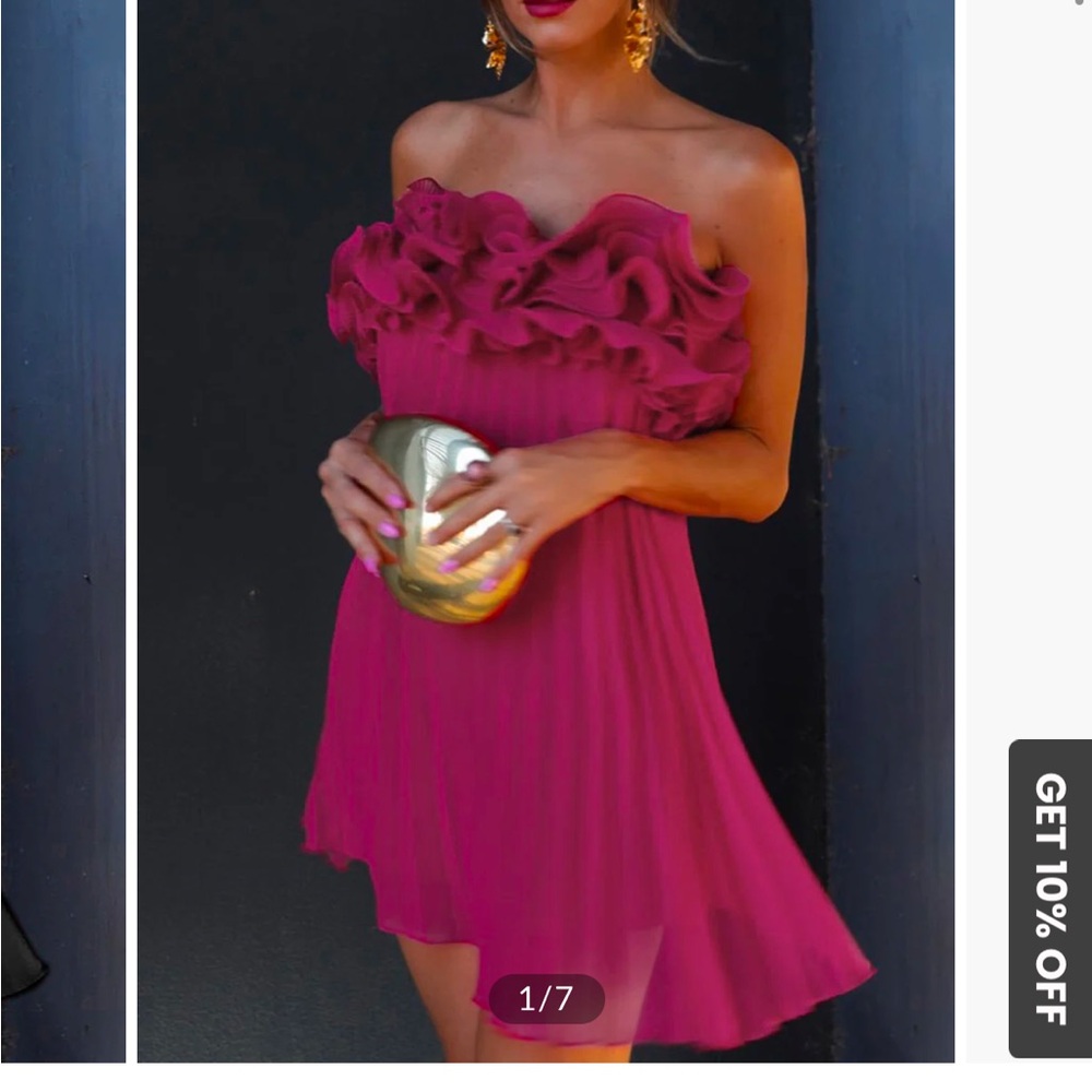 Mesh rosette tube pleat ruffle dress